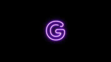 Alphabet G letter neon motion graphic with alpha channel. Purple neon light letters turn on and turn off isolated character animated on transparent background. video