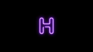 Alphabet H letter neon motion graphic with alpha channel. Purple neon light letters turn on and turn off isolated character animated on transparent background. video