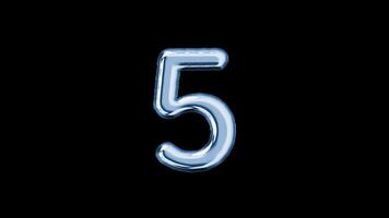 Number five balloon letter floating motion graphic with alpha channel. Light blue grey balloon foil in character shape animated on transparent background. Party, celebrate, isolated alphabet, 5. video