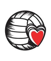 Volleyball Graphics Design With Red Love Shape and Volleyball line art Outline for any design vector