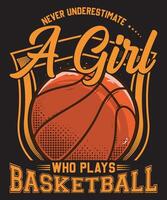Never Underestimate a Girl Who Plays Basketball Design with text and colorful Basketball vector