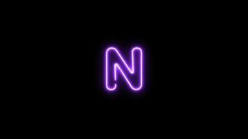 Alphabet N letter neon motion graphic with alpha channel. Purple neon light letters turn on and turn off isolated character animated on transparent background. video