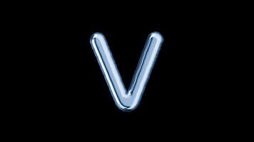 Alphabet V balloon isolated letter floating motion graphic with alpha channel. Light blue grey balloon foil in character shape animated on transparent background. Party, celebration. video