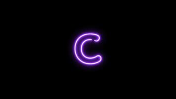 Alphabet C letter neon motion graphic with alpha channel. Purple neon light letters turn on and turn off isolated character animated on transparent background. video