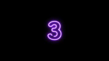 Number three, 3 letter neon motion graphic with alpha channel. Purple neon light letters turn on and turn off isolated character animated on transparent background. video