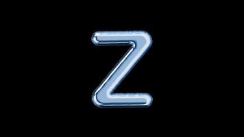 Alphabet Z balloon isolated letter floating motion graphic with alpha channel. Light blue grey balloon foil in character shape animated on transparent background. Party, celebration. video