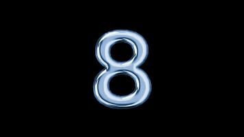 Number eight balloon letter floating motion graphic with alpha channel. Light blue grey balloon foil in character shape animated on transparent background. Party, celebrate, isolated alphabet, 8. video