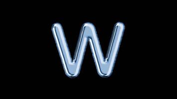 Alphabet W balloon isolated letter floating motion graphic with alpha channel. Light blue grey balloon foil in character shape animated on transparent background. Party, celebration. video