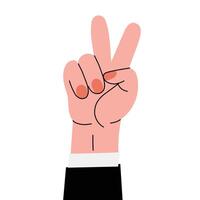 Hand showing the peace gesture, symbolizing harmony and nonviolence. Minimalistic design with clean lines. illustration with white isolated background. vector
