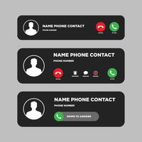 Set of Mobile incoming call popup window for smart phone. vector
