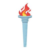 Torch with red and yellow flame. A symbol of energy, strength, and sports events. Colorful flat illustration isolated on white background. vector