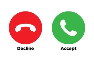 Phone call icons. Accept call and decline button. Green and red buttons with handset silhouettes. vector