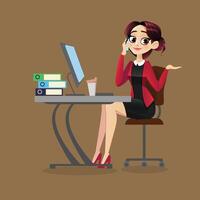 Office Girls working in office with Computer Background vector