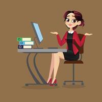 Office Girl working in office with Computer Background vector
