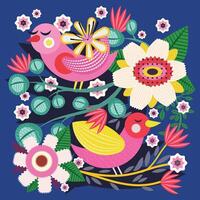 Birds in the forest, geometric shape style background, graphic image vector