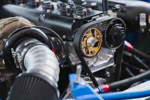 Detailed close-up of high-performance engine advanced automotive engineering image highlights critical components, precision and innovation in automotive design photo
