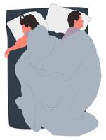 illustration of a married couple sleeping with a blanket facing each other, woman and man sleeping, tired, exhausted. isolated on a white background vector