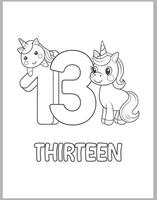 13 Numbers With Unicorns Coloring page vector