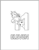 11 Number With cute Unicorns Coloring page vector