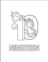 19 Numbers With Unicorns Coloring page vector