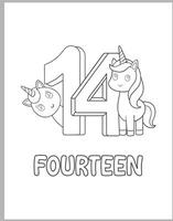 14 Numbers With Unicorns Coloring page vector
