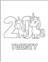 20 Numbers With Unicorns Coloring page vector