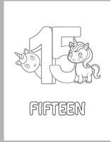 15 Numbers With Unicorns Coloring page vector