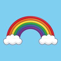 Flat Rainbow style with clouds on blue background vector