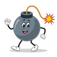 cartoon bomb character or funny cannonball with sparkling fuse vector