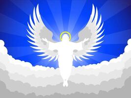 Big Angel in the clouds open arms open wings heaven illustration vector