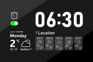 digital modern alarm clock interface with electronic digits. clock icon vector
