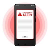 Receiving emergency alert on phone device with warning notification vector