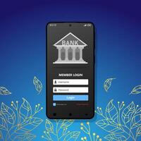 Mobile phone for bank account access. Easy financial operation on internet. Banking app concept vector