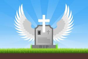 Gravestone with wings rest in peace vector