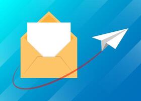 Open envelope mock up letter background icon. Send to email, mail. Blue illustration vector