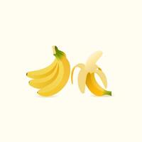 White background with illustration of peeled banana fruit vector