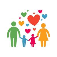 Happy family icon multicolored in simple figures. Two children with dad and mom. vector