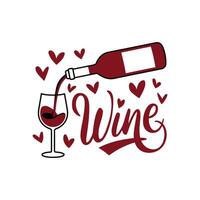Silhouette Of Wine Text With Glass And Bottle Illustration. vector