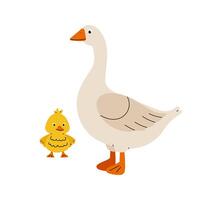 Goose with little gosling. Poultry. Farm animals in flat style on white background. vector