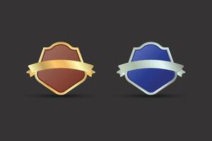Luxurious emblem collection with Gold and silver ribbon. Blank shield badges with ribbons for the Protect symbol, Privacy logos, Security Shield, Web protect, and Internet security design. vector