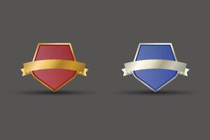 Red and Blue shield for label, seal, stamp, icon, logo, badge, symbol, sticker, and button. Luxurious Badge design with golden and silver colors on a dark background. vector