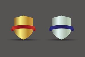 Blank logo shield with golden and silver colors used for security, business, organization, brand purpose, and value. Collection of blank shield badges with ribbons illustration design. vector