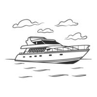 Yacht in the sea. Outline illustration on a white background. Sketch for coloring. vector