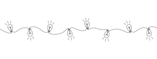 Continuous one line drawing of christmas garland with light. Holiday garland in simple linear style. Illustration in doodle style. vector