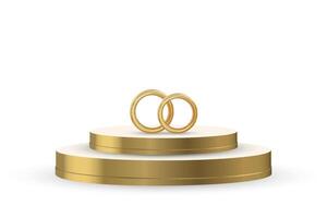 Golden podium with wedding rings. Empty space of luxury stage design. 3d realistic illustration on white background. vector