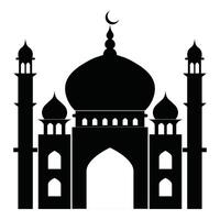 Black silhouette mosque with minaret on white background. vector