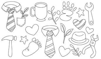 Drawing, set of cute elements for father's day. Cute coloring book vector