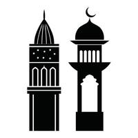 Black silhouette mosque minaret on white background. vector