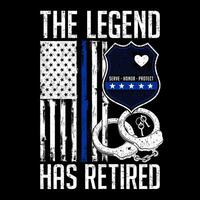 Illustration Thin Blue Line Police Officer Flag, with text The Legend Has Retired vector