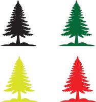 four different colored pine trees on a white background vector